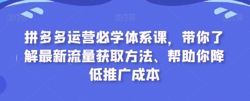 （7649期）拼多多运营必学体系课，带你了解最新流量获取方法、帮助你降低推广成本