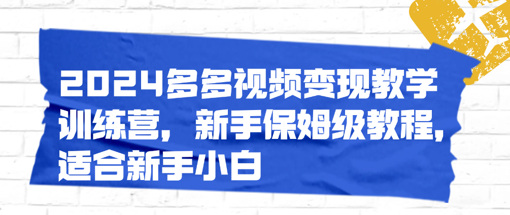 （8969期）2024多多视频变现教学训练营，新手保姆级教程，适合新手小白 短视频运营 第1张