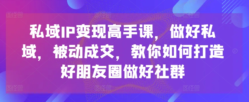 （9013期）私域IP变现高手课，做好私域，被动成交，教你如何打造好朋友圈做好社群