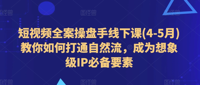 （9018期）短视频全案操盘手线下课(4-5月)教你如何打通自然流，成为想象级IP必备要素