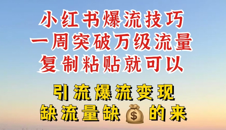 （9285期）小红书爆流技巧，一周突破万级流量，复制粘贴就可以，引流爆流变现