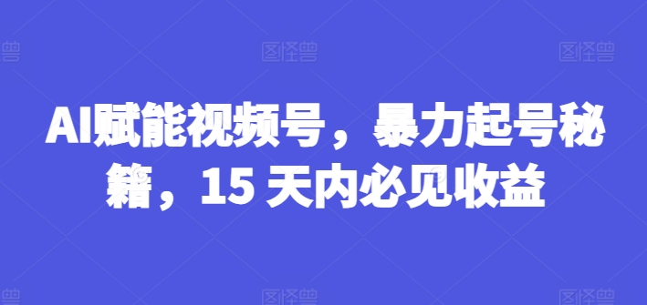 （9290期）AI赋能视频号，暴力起号秘籍，15 天内必见收益