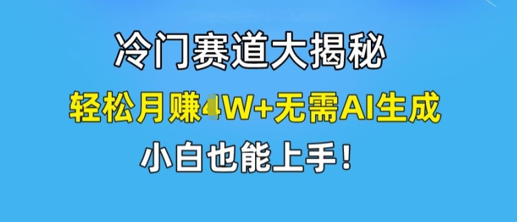 （9368期）冷门赛道大揭秘，轻松月赚1W+无需AI生成，小白也能上手