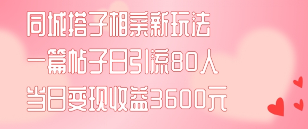 （9518期）同城搭子相亲新玩法一篇帖子引流80人当日变现3600元