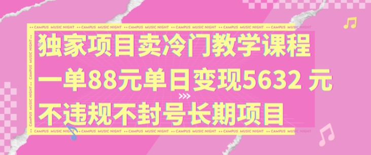 （9533期）独家项目卖冷门教学课程一单88元单日变现5632元违规不封号长期项目