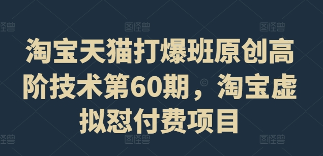 （9554期）淘宝天猫打爆班原创高阶技术第60期，淘宝虚拟怼付费项目