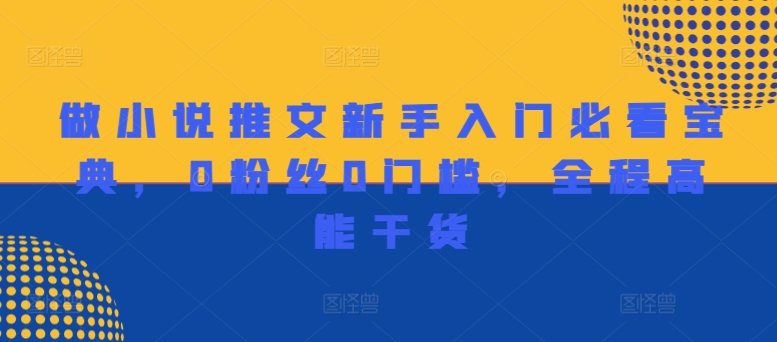 （9765期）小说推文新手入门必看宝典，0粉丝0门槛，全程高能干货 网赚项目 第1张