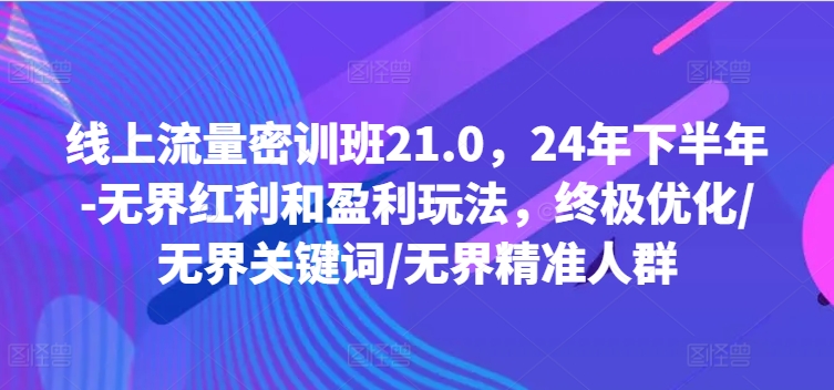 （9779期）秋秋线上流量密训班21.0，24年下半年-无界红利和盈利玩法