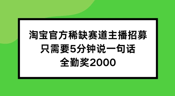 （9782期）淘宝官方稀缺赛道主播招募 ，只需要5分钟说一句话， 全勤奖2000