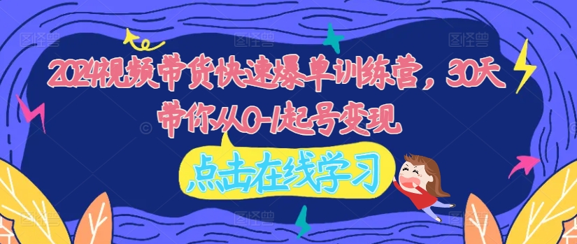 （9837期）2024视频带货快速爆单训练营，30天带你从0-1起号变现