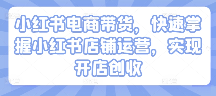 （9910期）红山会·小红书电商带货，快速掌握小红书店铺运营