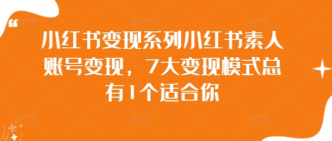 （10033期）叶璞·小红书变现系列，小红书素人账号变现，7大变现模式推荐