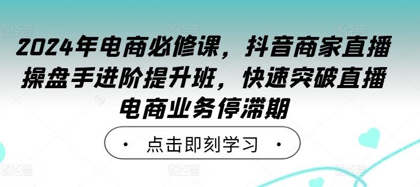 （10141期）2024年电商必修课，抖音商家直播操盘手进阶提升班，巨量学认证讲师团亲授