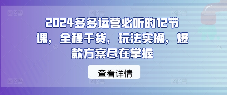 （10144期）老陶电商·24年多多运营必听的12节课，干货实操玩法解析