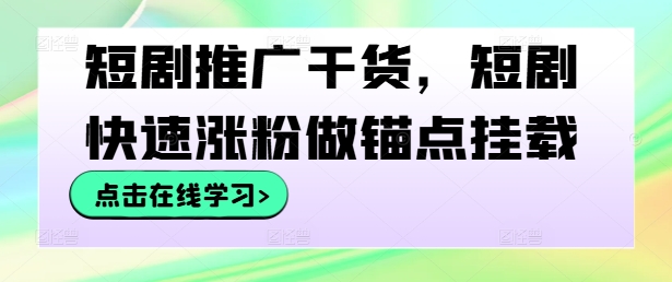 （10161期）短剧推广干货，短剧快速涨粉做锚点挂载