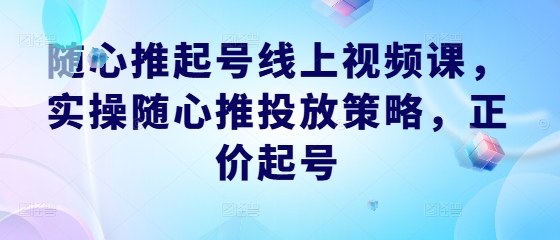 （10182期）东哥·随心推起号线上视频课，实操随心推投放策略