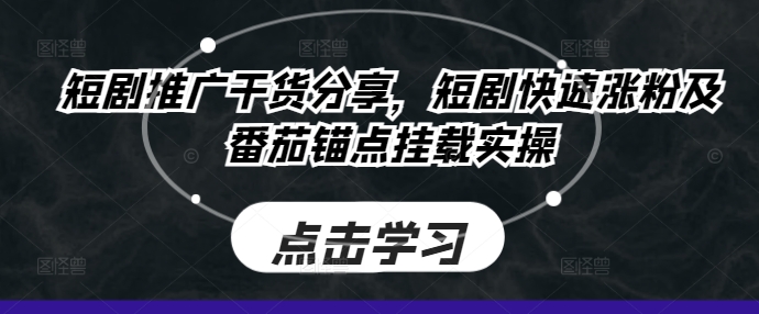 （10208期）短剧快速涨粉及番茄锚点挂载实操，短剧推广干货