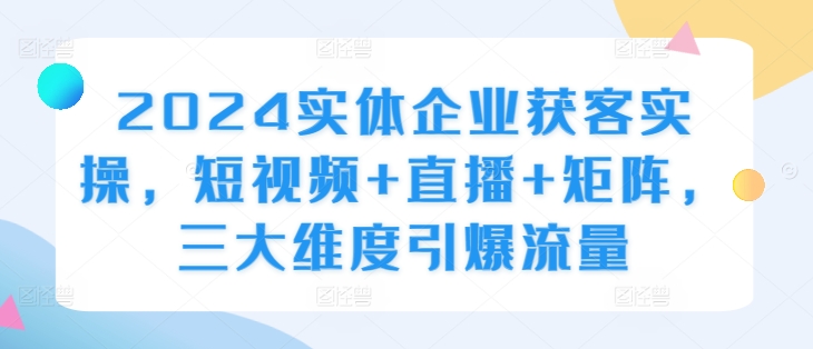 （10302期）2024实体企业获客实操，短视频+直播+矩阵，三大维度引爆流量