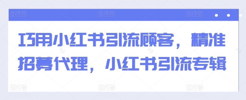 （10309期）巧用小红书引流顾客，精准招募代理，小红书引流专辑